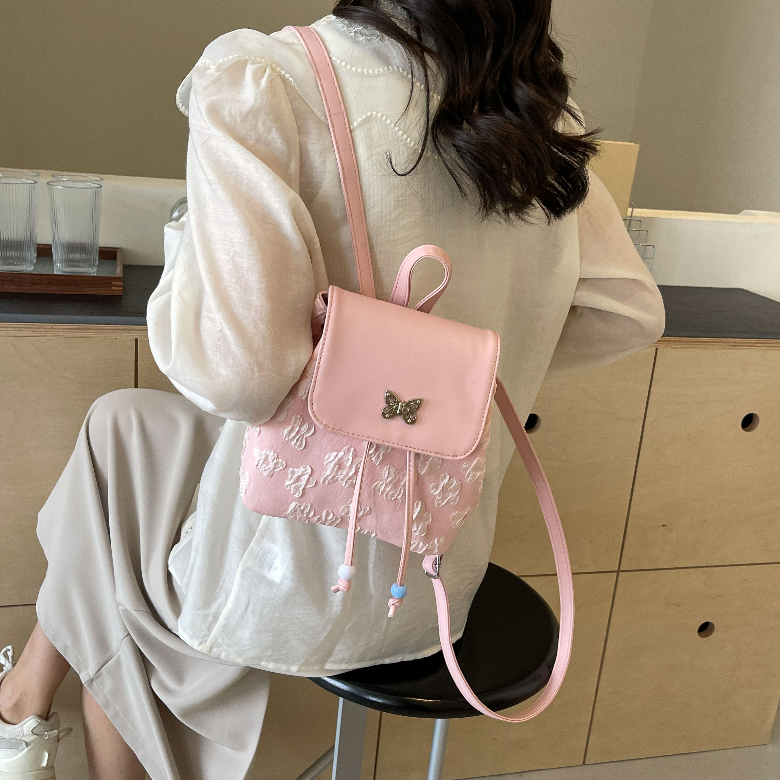 Рюкзак женский JIANGLIDA JLD-BMH-360 черный, экрю, синий, розовый