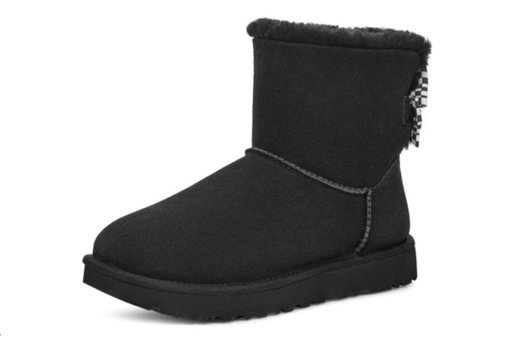 Снегоботы женские UGG Checkered Bow Short Black, 36 EU